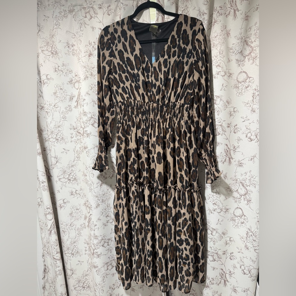 Taylor Brown Leopard Long Sleeve Dress